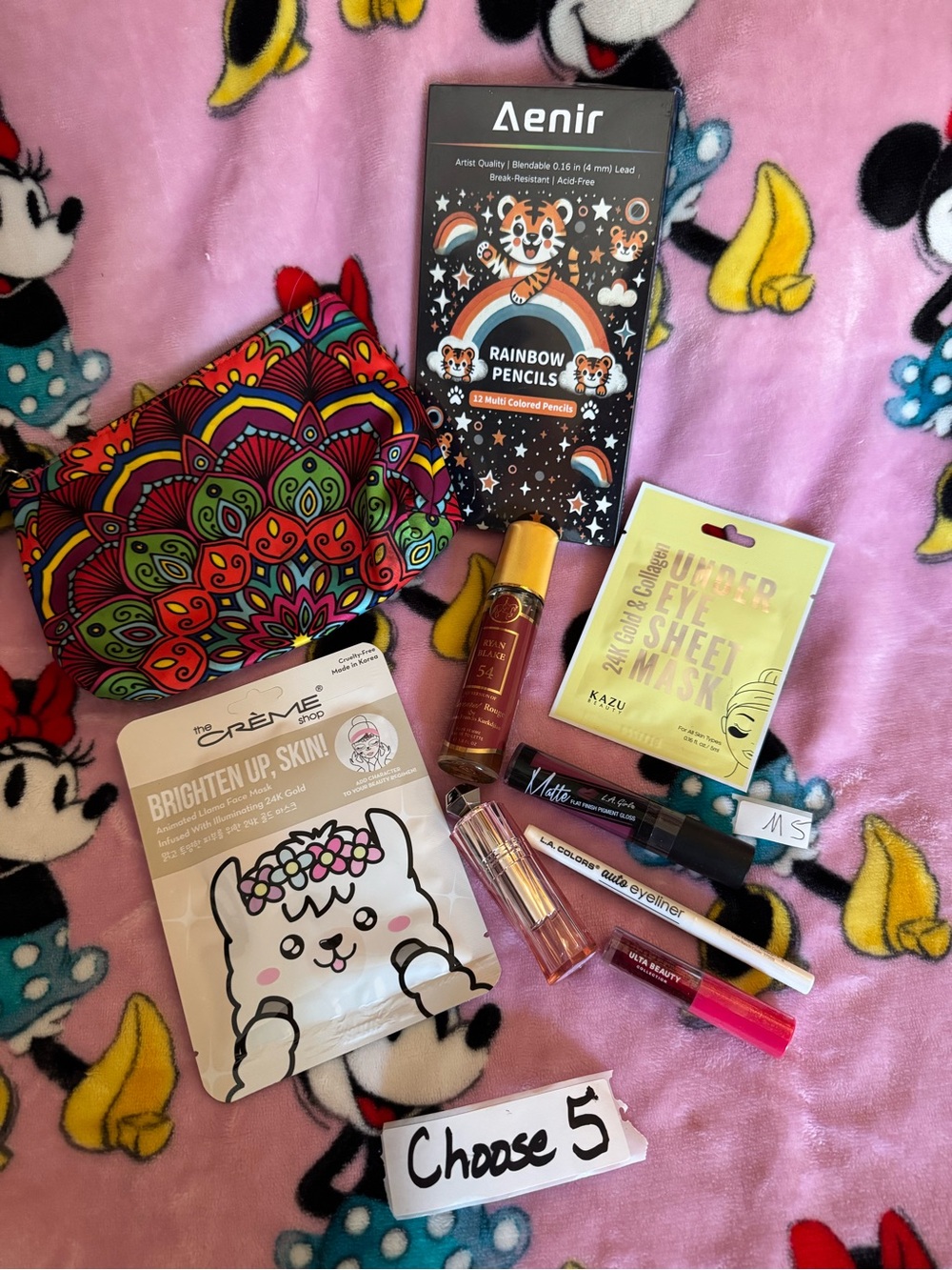 Choose 5 Items Rainbow Pencils The Crème Shop Eye Mask Make up Bag M5